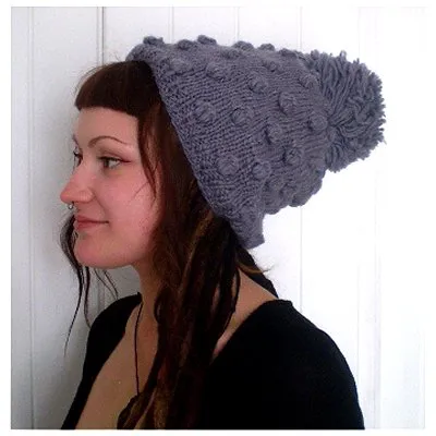 Dreadz Fair Trade Fleece Lined Slouch Beanie Hat with Bobble (Grey)