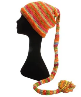 Fair Trade Wool Knit Tail Fleece Lined Beanie Hat (LE-7)