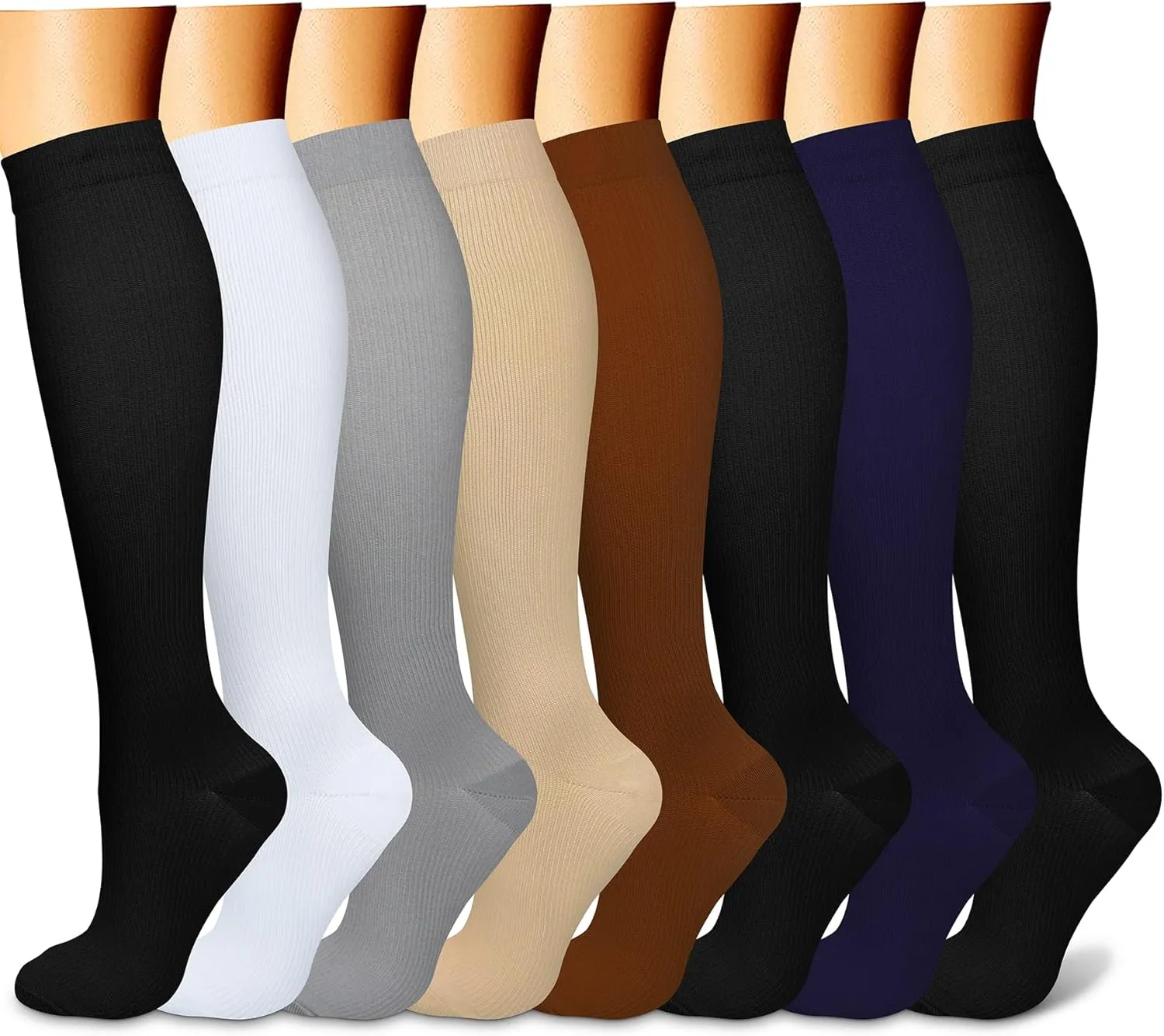 FEYHAY Copper Compression Socks (8 Pairs) 15-20 mmHg Circulation is Best Athletic & Daily for Men & Women, Running, Climbing