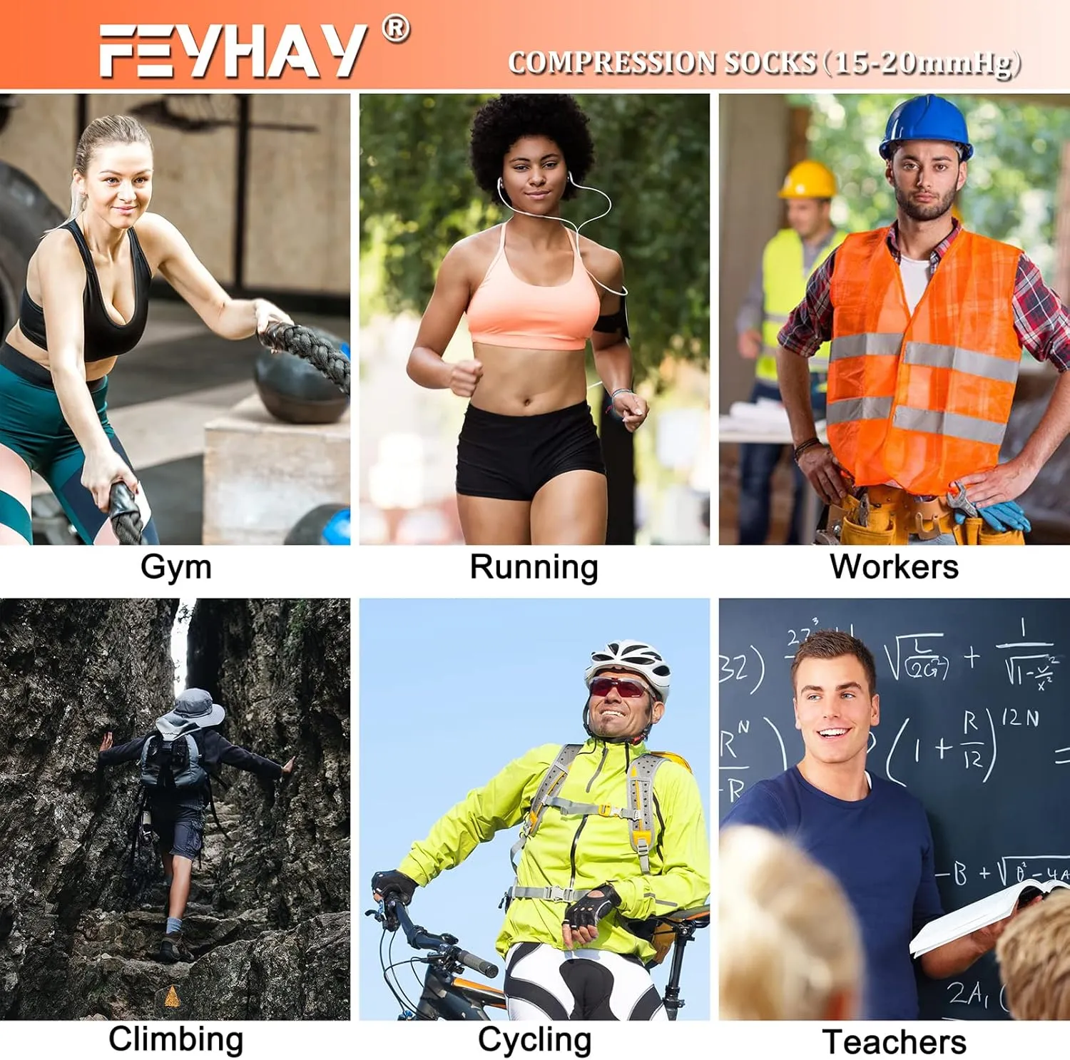 FEYHAY Copper Compression Socks (8 Pairs) 15-20 mmHg Circulation is Best Athletic & Daily for Men & Women, Running, Climbing
