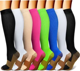 FEYHAY Copper Compression Socks (8 Pairs) 15-20 mmHg Circulation is Best Athletic & Daily for Men & Women, Running, Climbing
