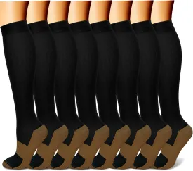 FEYHAY Copper Compression Socks (8 Pairs) 15-20 mmHg Circulation is Best Athletic & Daily for Men & Women, Running, Climbing