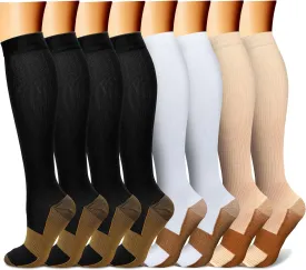 FEYHAY Copper Compression Socks (8 Pairs) 15-20 mmHg Circulation is Best Athletic & Daily for Men & Women, Running, Climbing