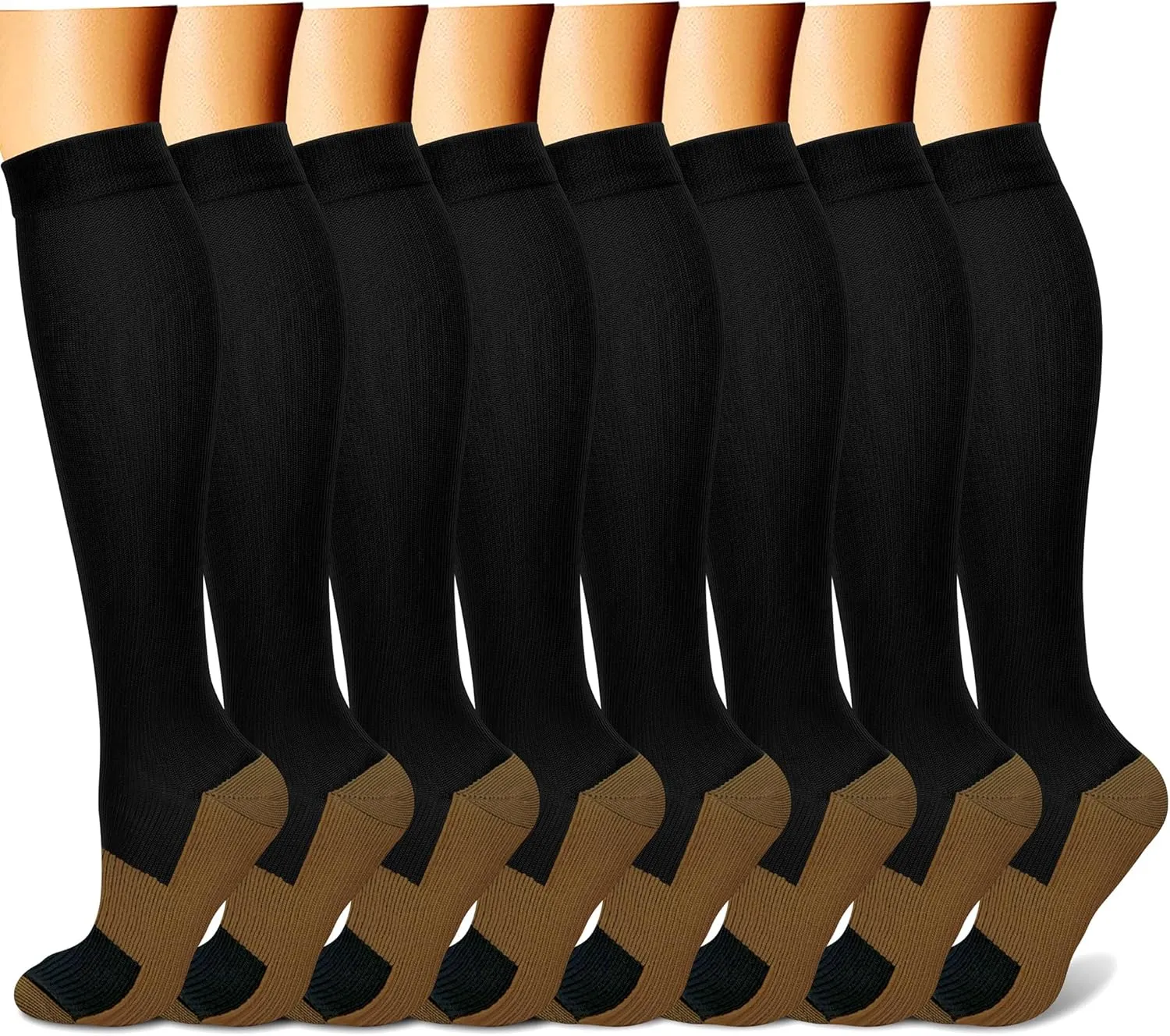 FEYHAY Copper Compression Socks (8 Pairs) 15-20 mmHg Circulation is Best Athletic & Daily for Men & Women, Running, Climbing