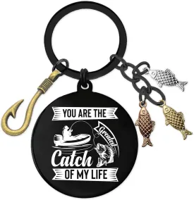 Funny Couple Gifts Fishing Keychain - Black Fish Hook Keychains for Men, Fishing Lovers Gift for Boyfriend Husband Birthday