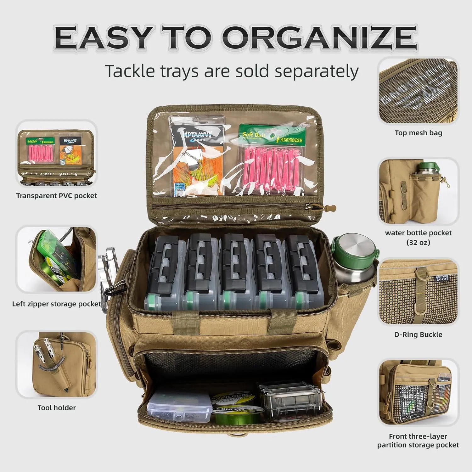 Ghosthorn Fishing Tackle Bags Salt Water Resistant Tackle Box Bag -large capacity tackle storage
