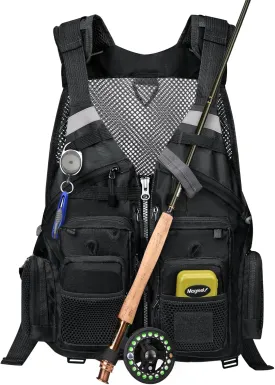 Gonex Fly Fishing Vest for Men Women, Comfortable Adjustable Fishing Vest with Multi-Pockets Reflective Stripes