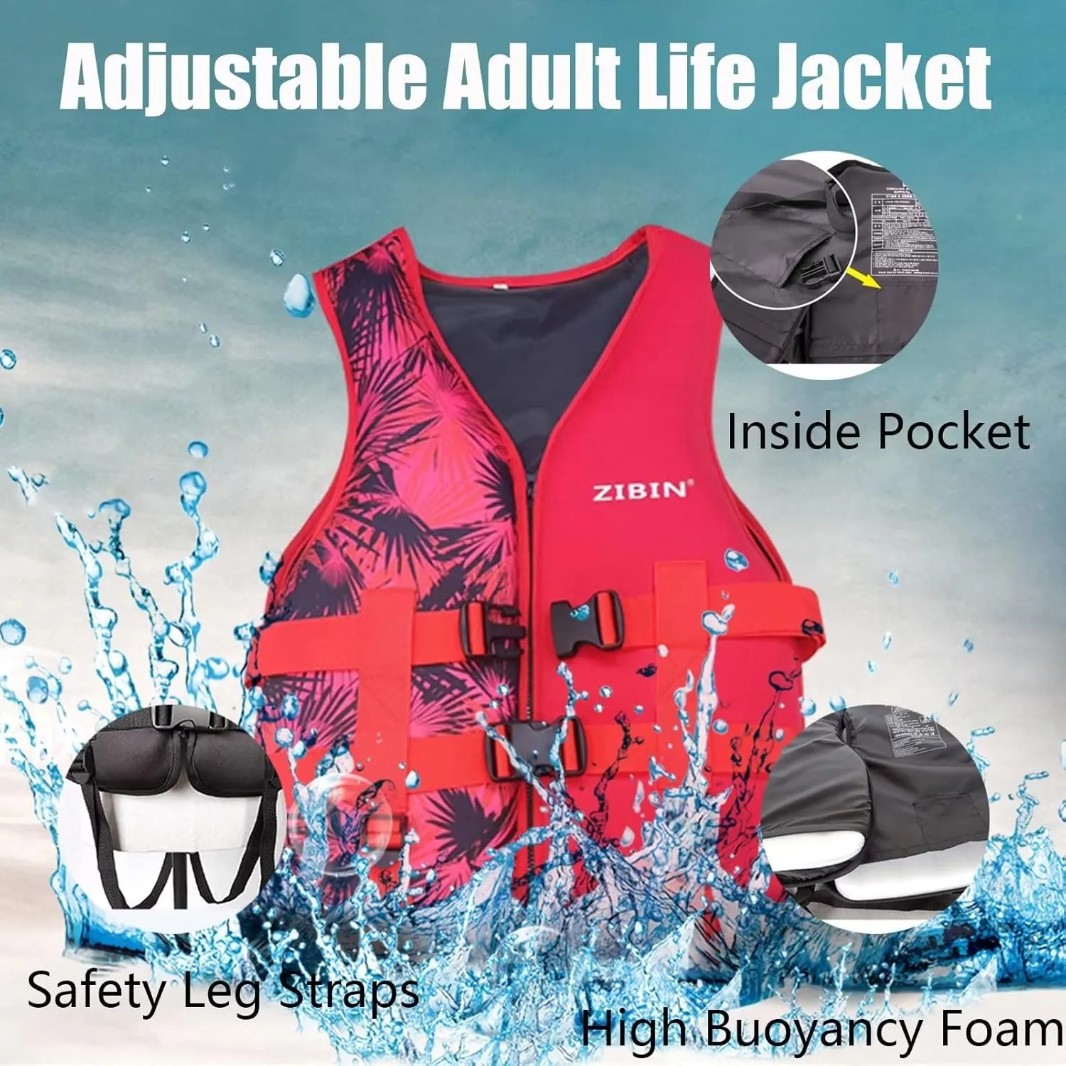 huraty Unisex Swim Vest with Leg Straps Adults Kayak Boating Vest Womens Mens Outdoor Water Sports High Buoyancy Jacket