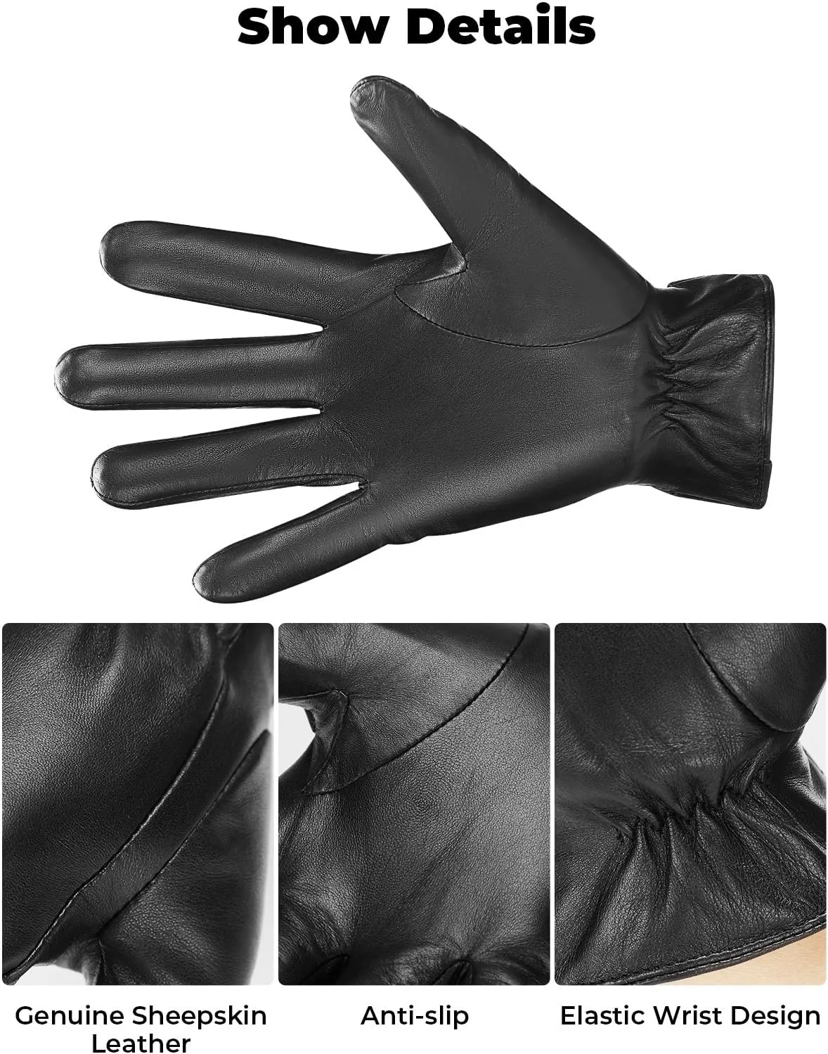 KEMIMOTO Winter Sheepskin Leather Gloves for Men Women Touchscreen Warm Soft Cashmere Lined Driving Texting Riding Gloves