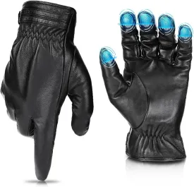 KEMIMOTO Winter Sheepskin Leather Gloves for Men Women Touchscreen Warm Soft Cashmere Lined Driving Texting Riding Gloves
