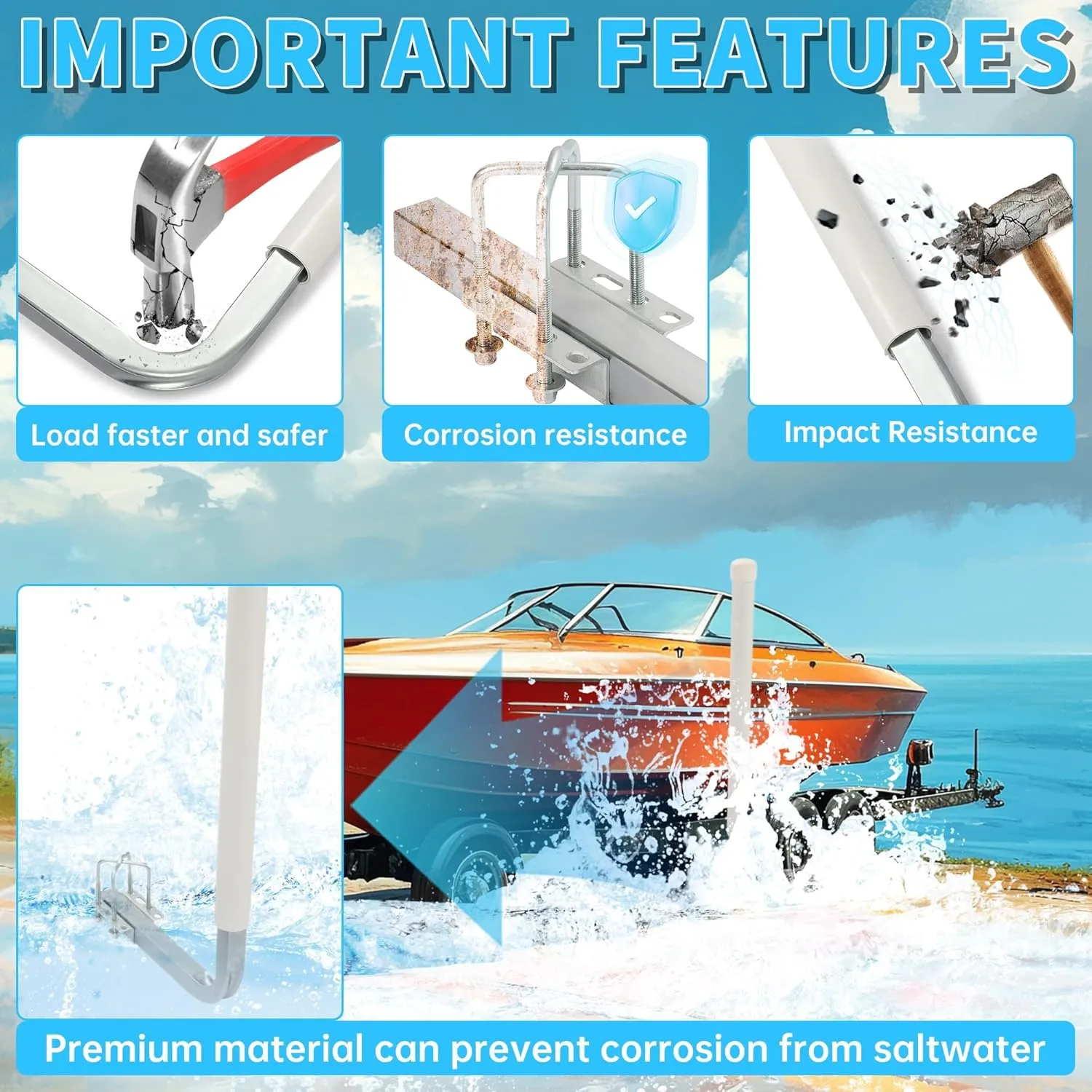 Kojem Boat Trailer Guide Poles for Ski Boat, Fishing Boat, Sailboat, Kayak, Canoe (Size and Color Selected)