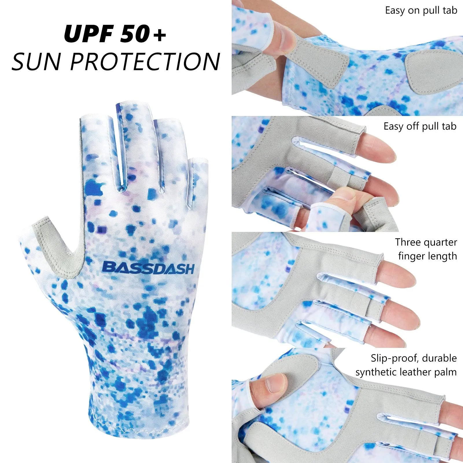 Men's Altimate UPF 50  Sun Protection Fingerless Fishing Gloves