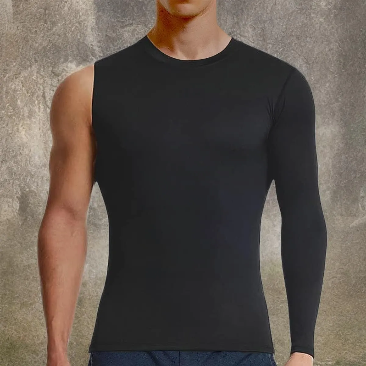 Men's Athletic Single Sleeve One Arm 1/2 Compression Shirt Sports Tight Base Layer Workout Underwear Active