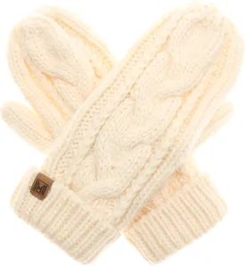MIRMARU Womens Warm Winter Gloves Cozy Soft Cable Knit Mittens with Fleece Lining
