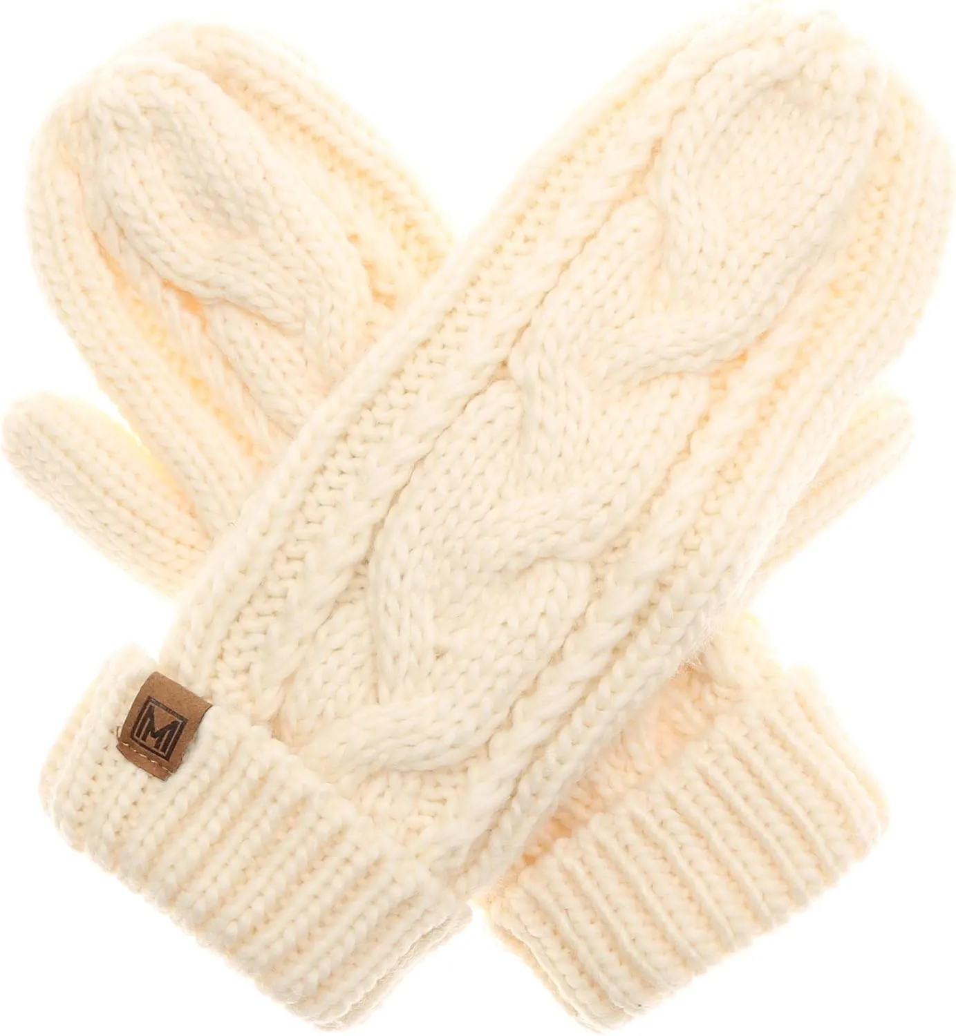 MIRMARU Womens Warm Winter Gloves Cozy Soft Cable Knit Mittens with Fleece Lining