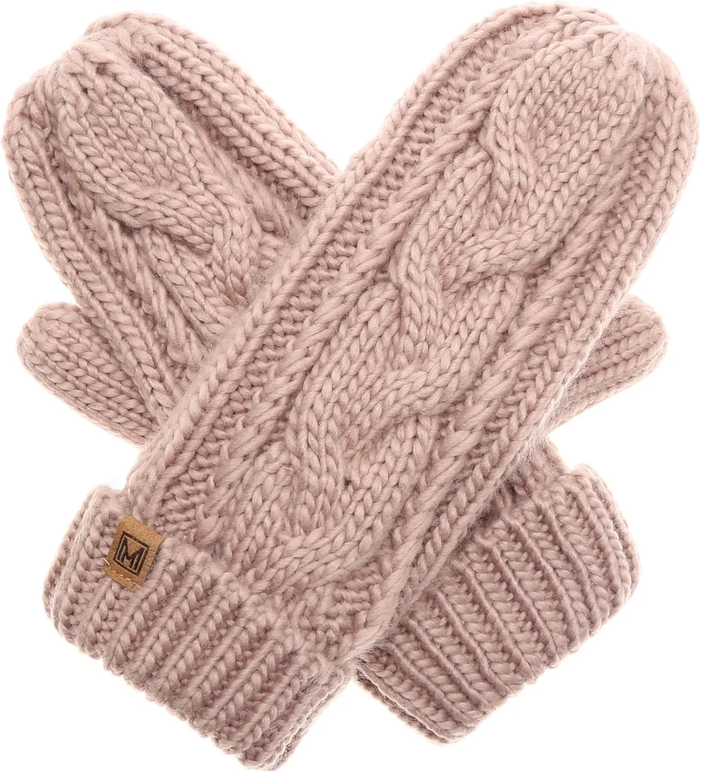 MIRMARU Womens Warm Winter Gloves Cozy Soft Cable Knit Mittens with Fleece Lining
