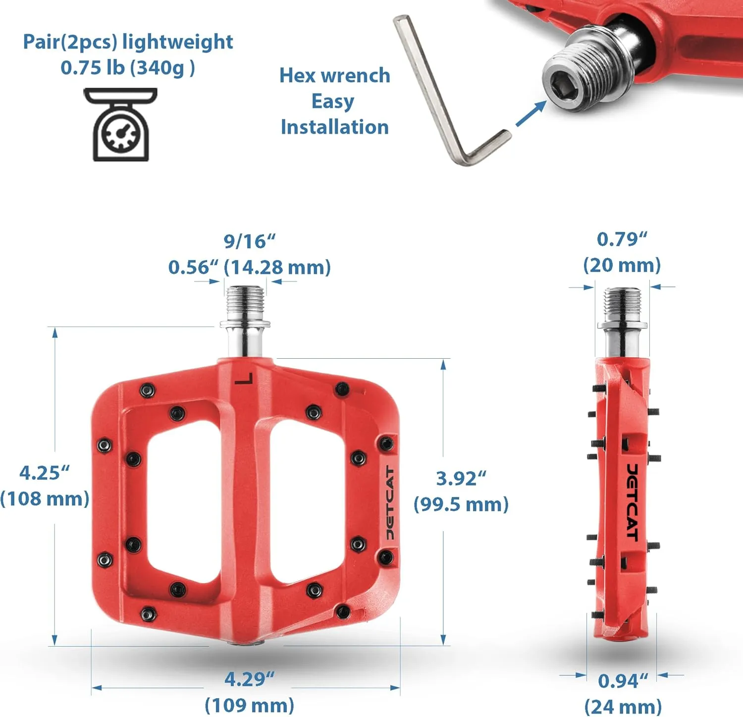 Mountain Bike Pedals Flat - MTB Pedals Flat, Bicycle Pedals for BMX/MTN/Road/Gravel/EBike, BMX Pedals, Platform Pedals, Adults & Kids Bike Replacement Upgrades Parts 9/16