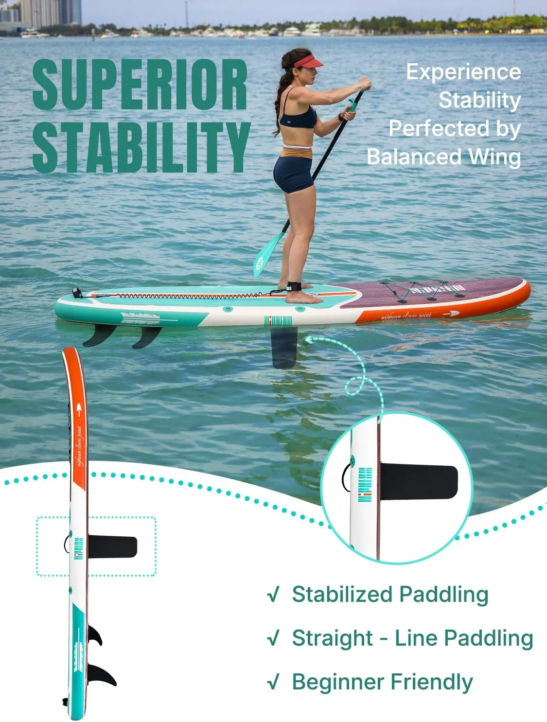 Niphean Inflatable Stand Up Paddle Board with SUP Accessories, Anti-Slip EVA Deck, 106 Inflatable Paddle Boards for Adults & Youth of All Skill Levels