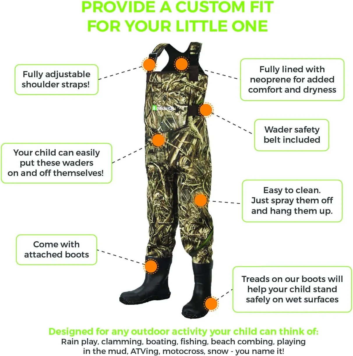 OAKI Toddler & Children's Waterproof Fishing Waders for Kids