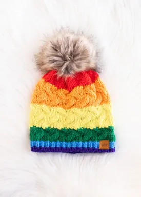 RAINBOW FAUX CABLE KNIT BEANIE