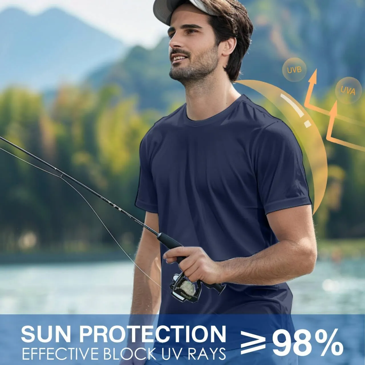 Riverruns Fishing T-Shirt Mens UPF 50  Sun Protection Fishing Shirt Short Sleeve Performance Tee #1006