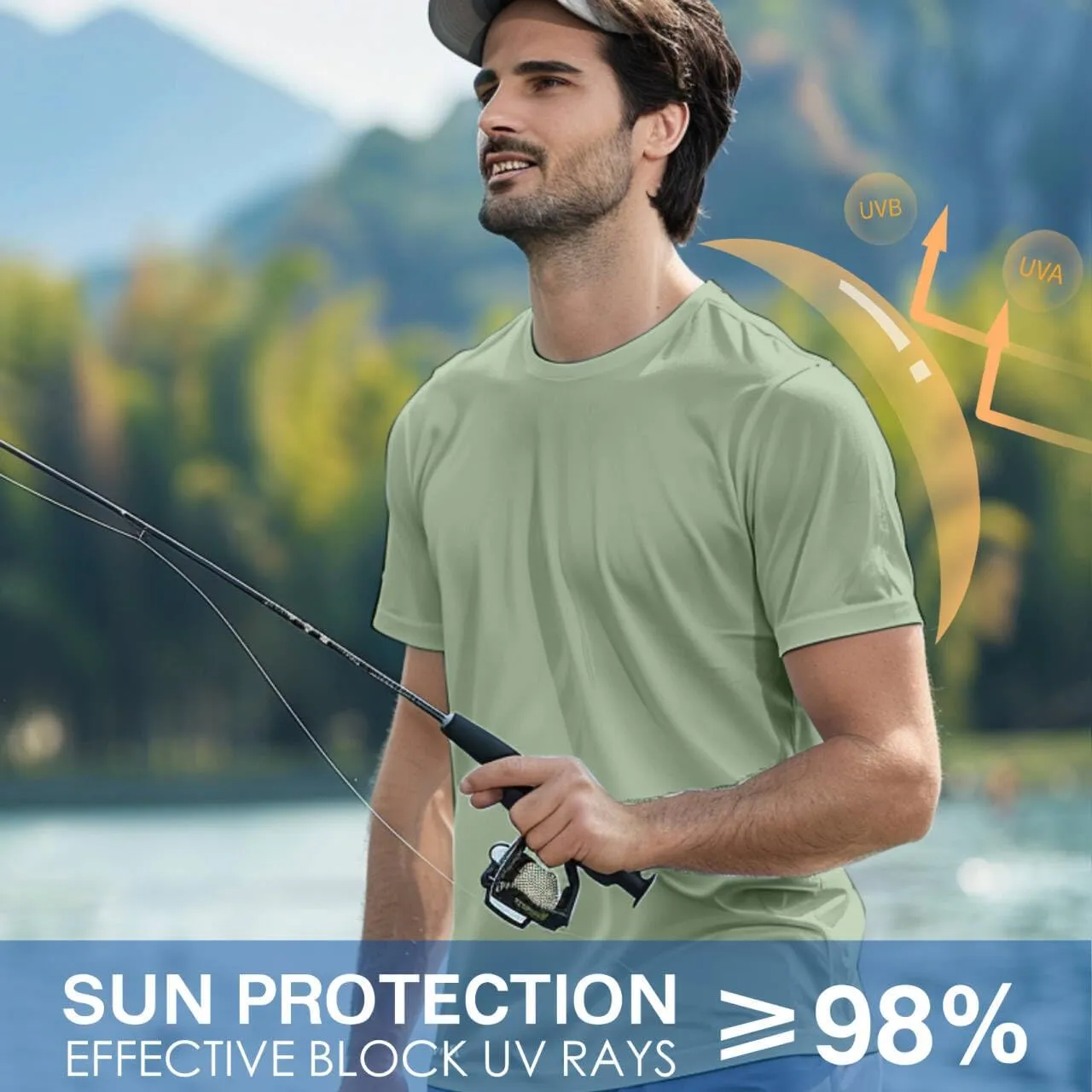 Riverruns Fishing T-Shirt Mens UPF 50  Sun Protection Fishing Shirt Short Sleeve Performance Tee #1006