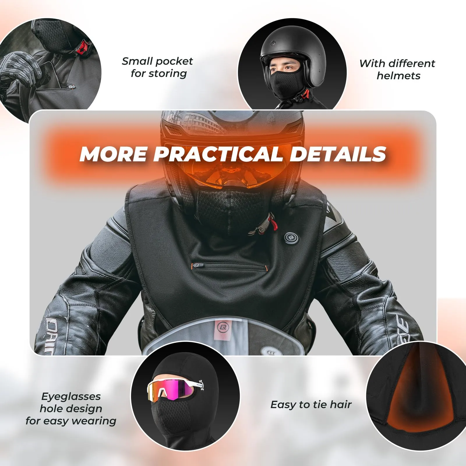 ROCKBROS Heated Balaclava Winter Thermal Fleece Ski Mask Windproof Neck Warmer