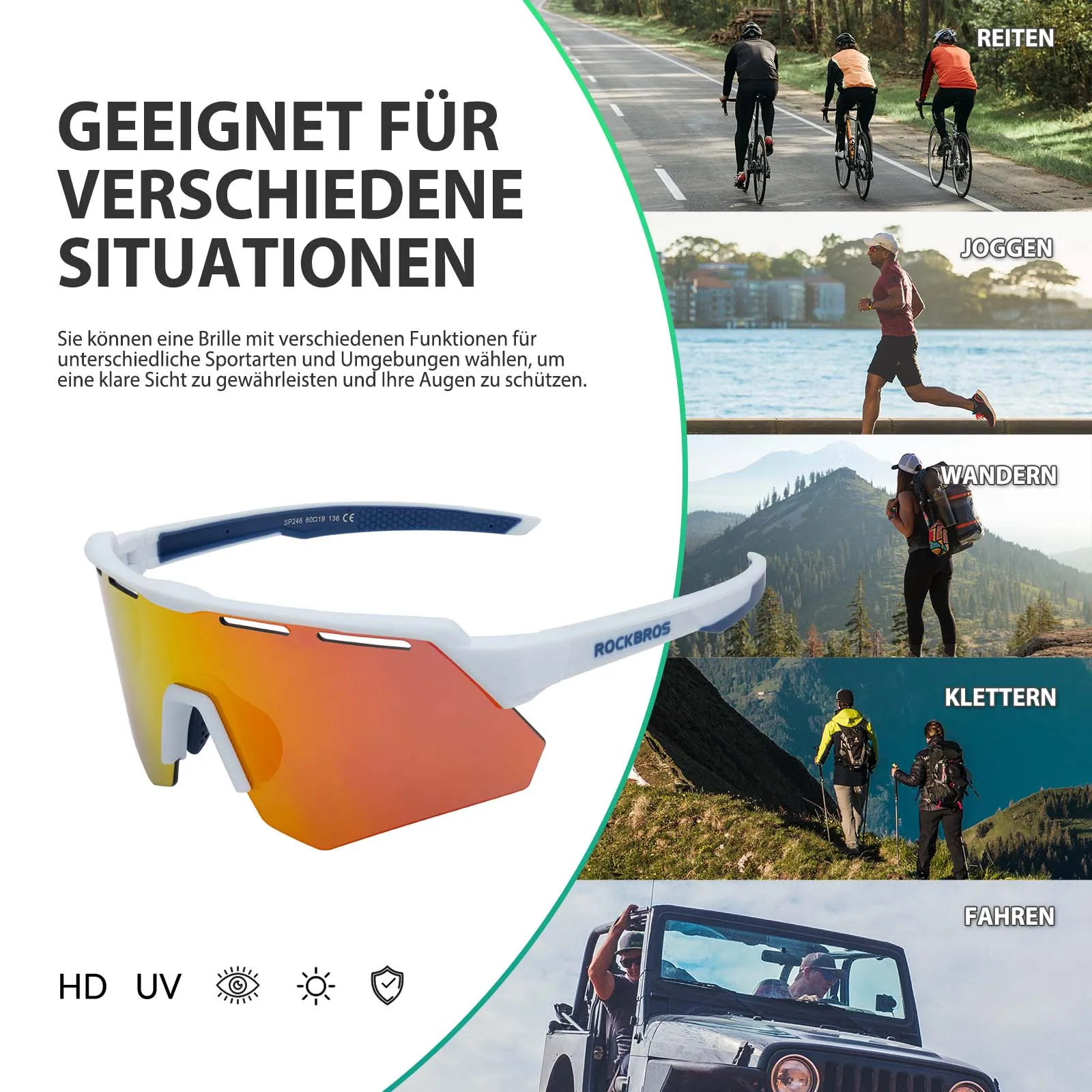 ROCKBROS Polarisierte Fahrradbrille mit 4 Wechselgläser