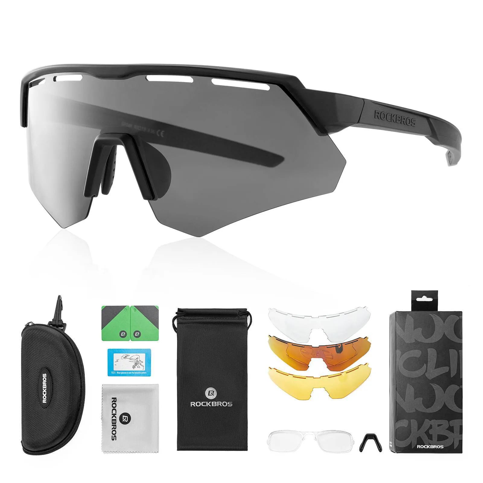 ROCKBROS Polarisierte Fahrradbrille mit 4 Wechselgläser