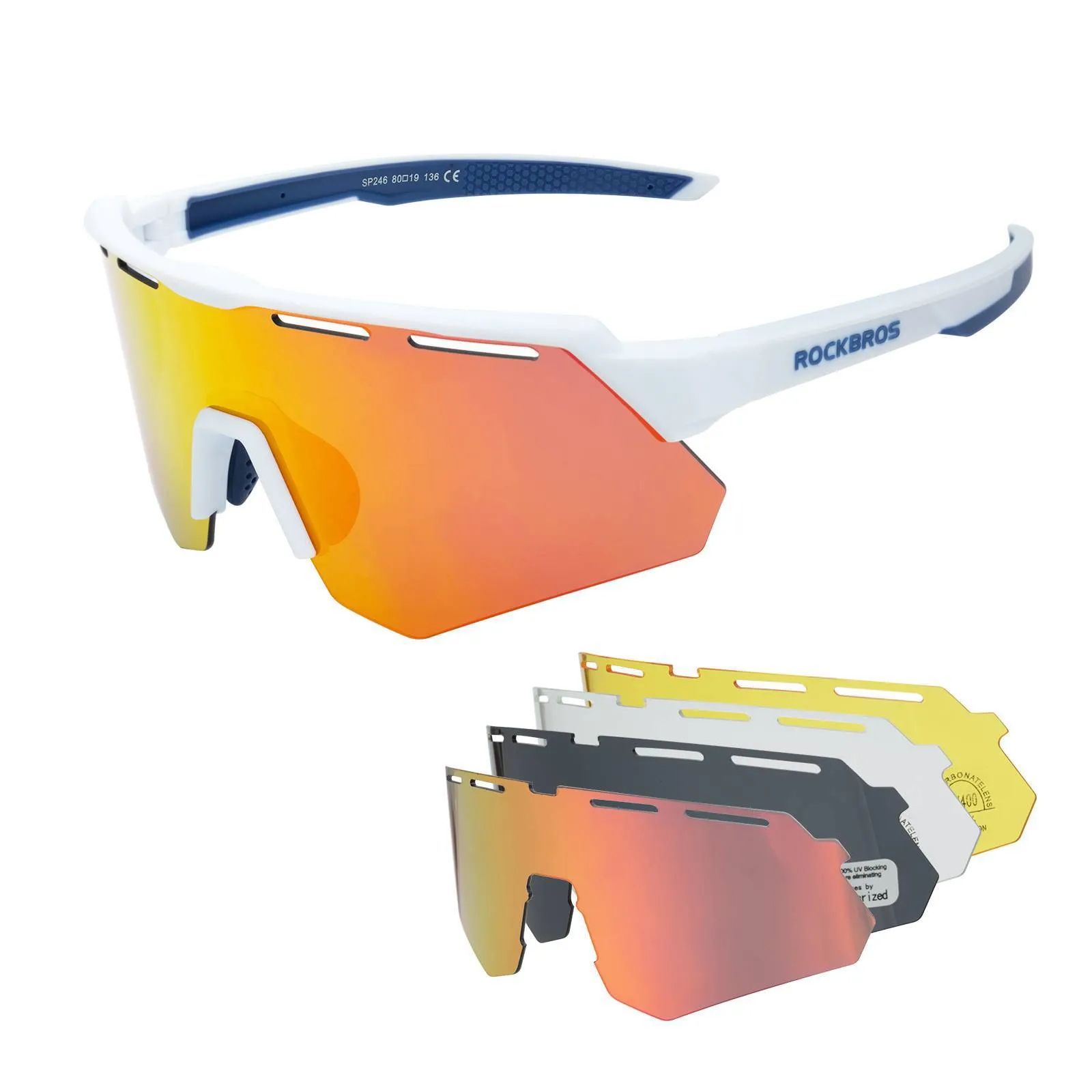 ROCKBROS Polarisierte Fahrradbrille mit 4 Wechselgläser