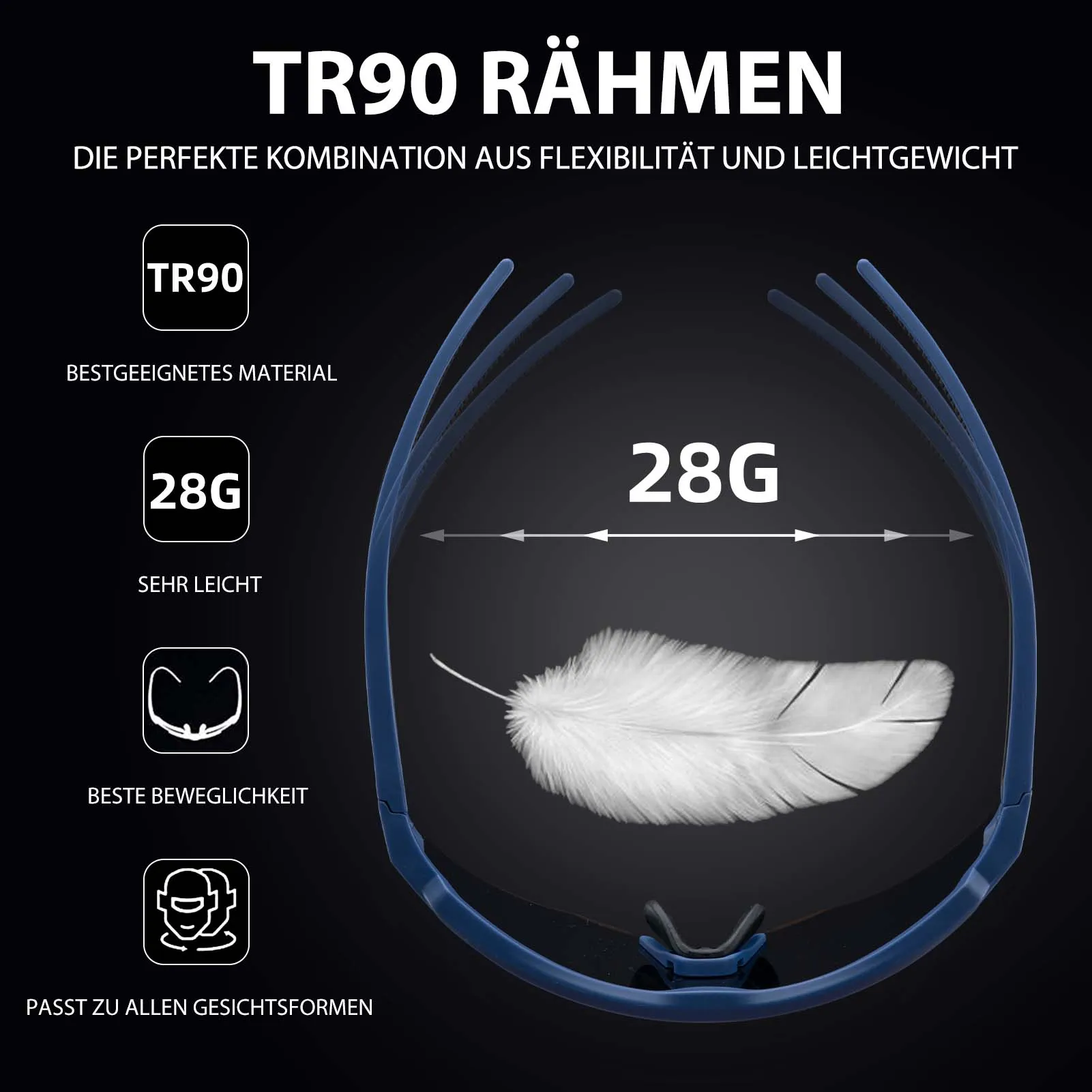 ROCKBROS Polarisierte Fahrradbrille mit 4 Wechselgläser