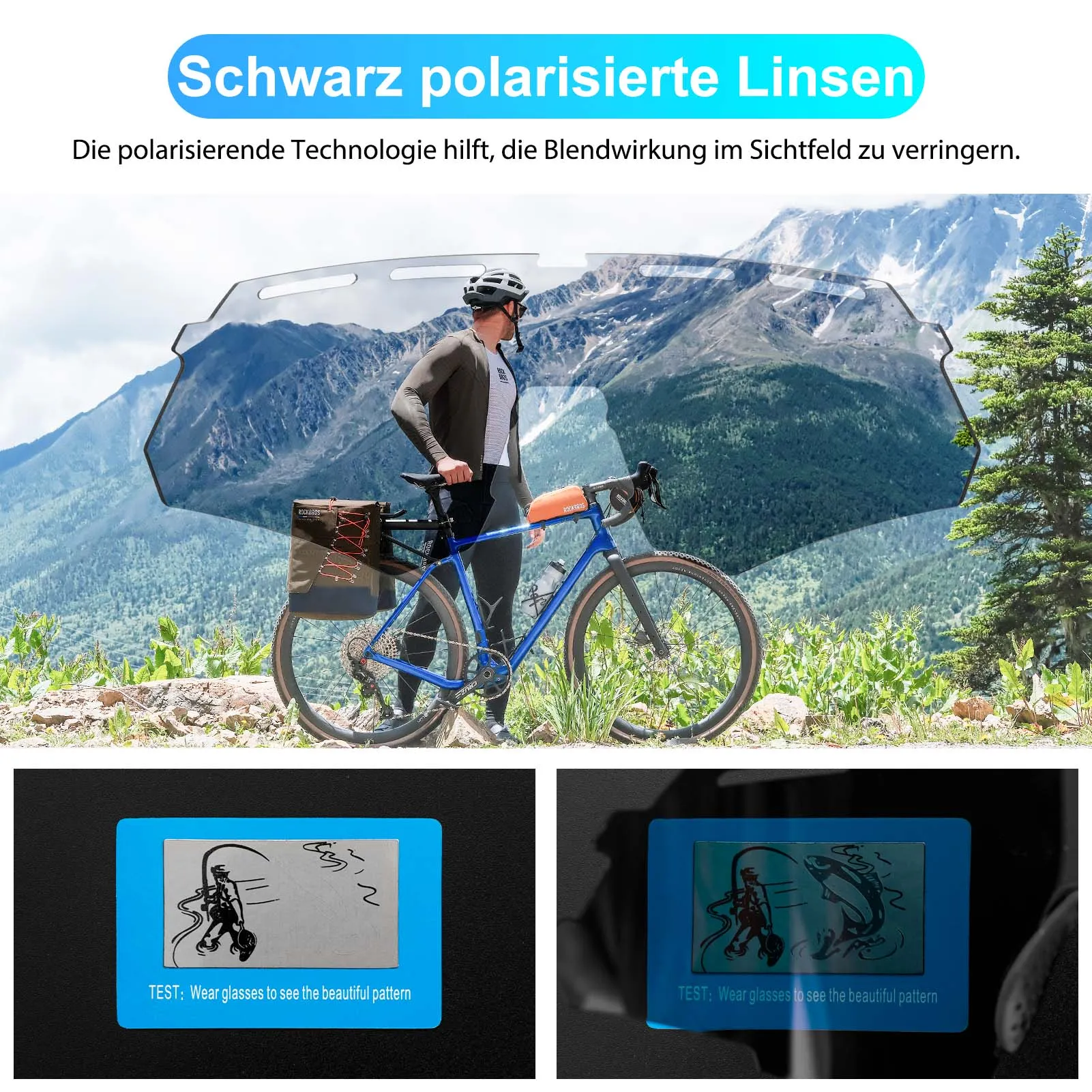 ROCKBROS Polarisierte Fahrradbrille mit 4 Wechselgläser