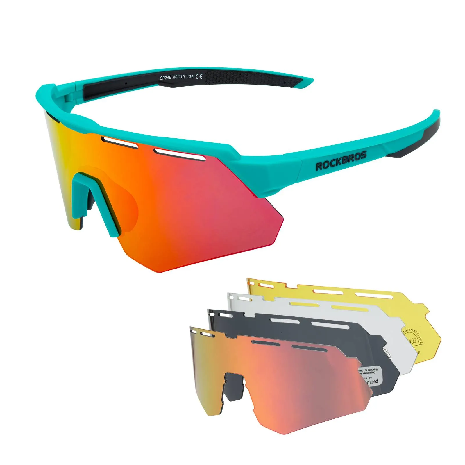ROCKBROS Polarisierte Fahrradbrille mit 4 Wechselgläser
