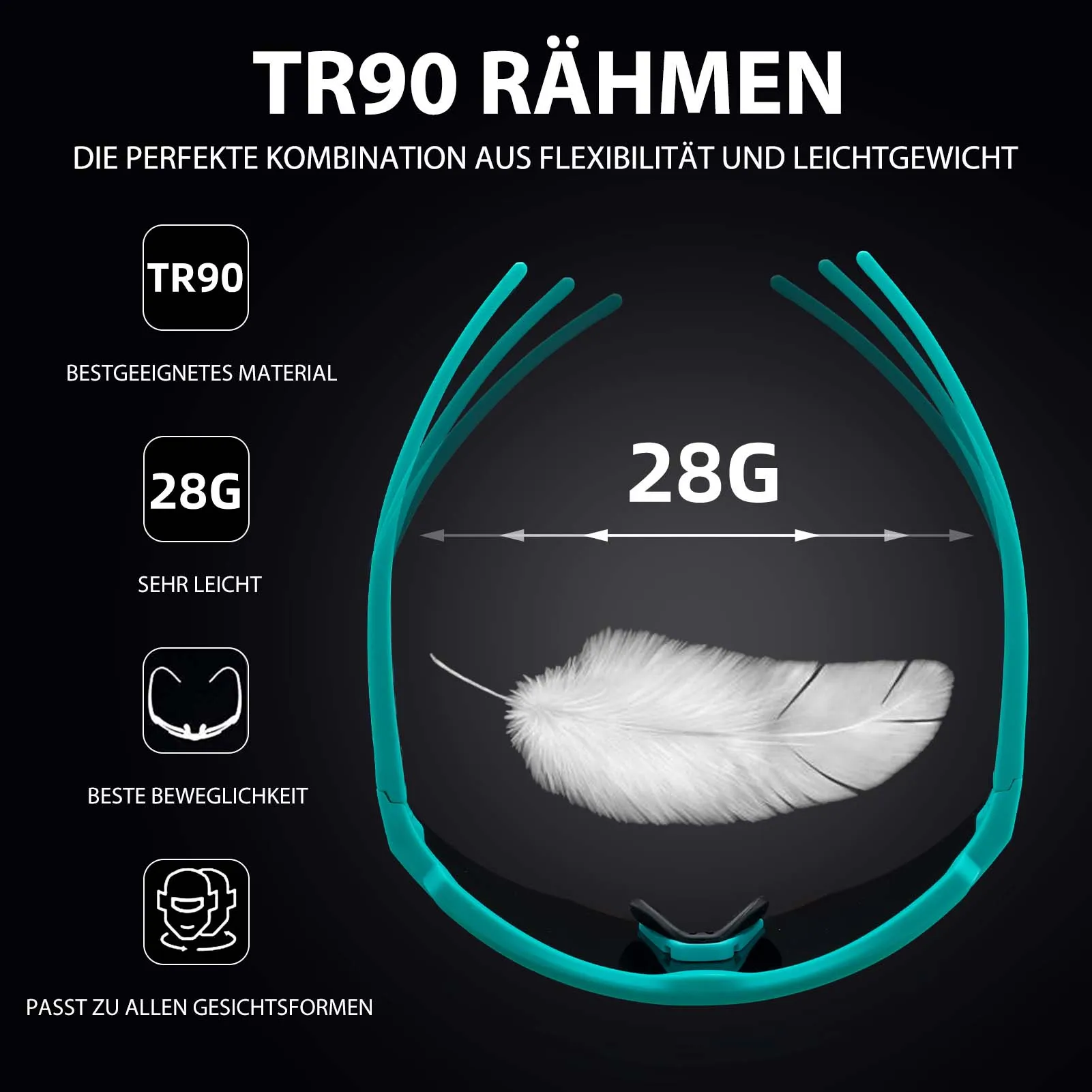 ROCKBROS Polarisierte Fahrradbrille mit 4 Wechselgläser