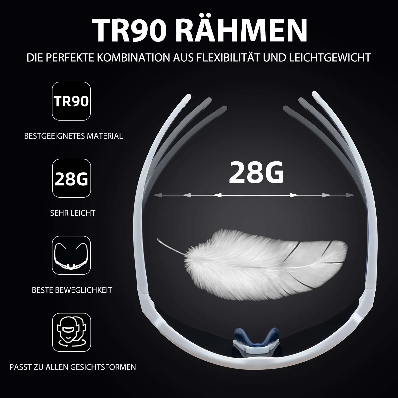 ROCKBROS Polarisierte Fahrradbrille mit 4 Wechselgläser