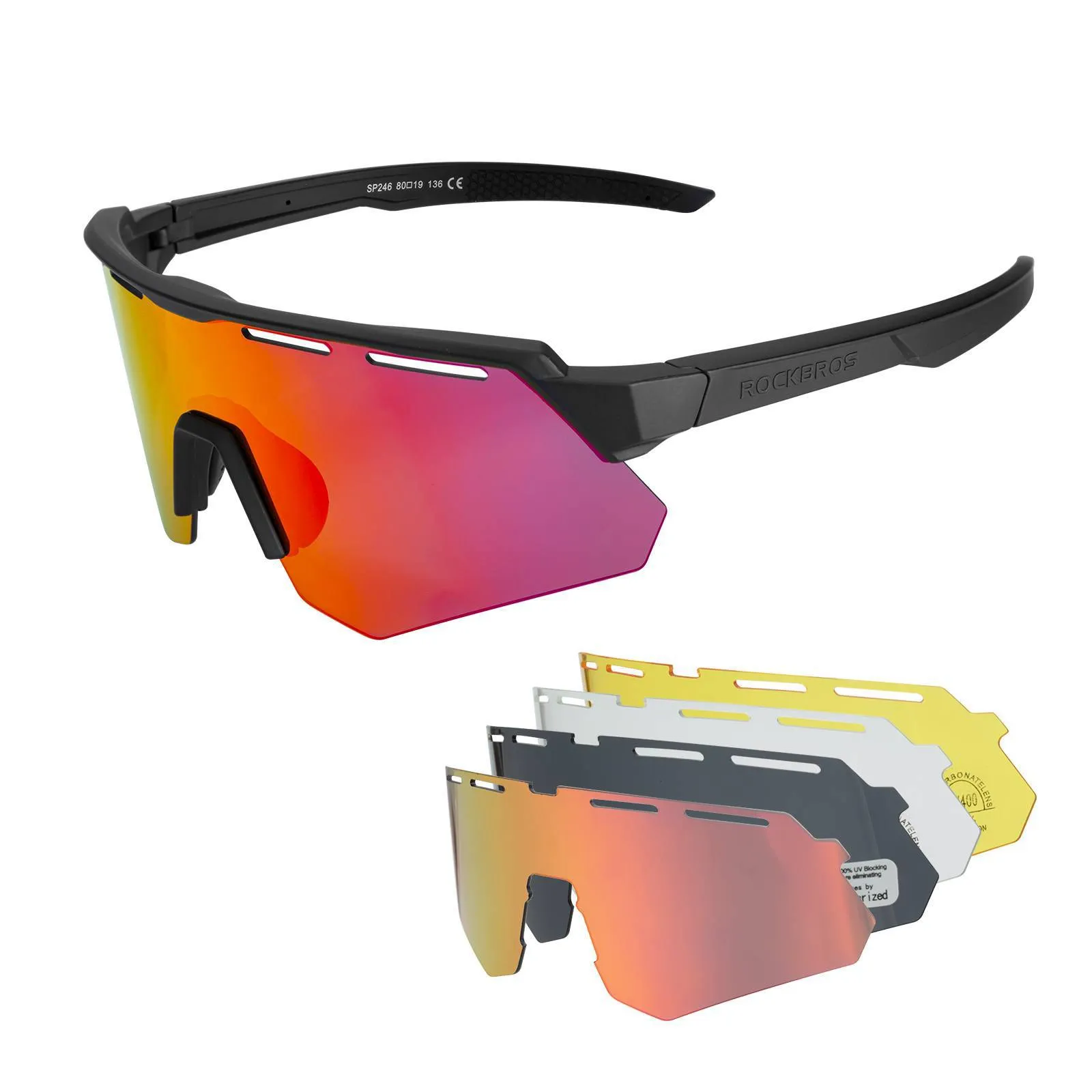 ROCKBROS Polarisierte Fahrradbrille mit 4 Wechselgläser