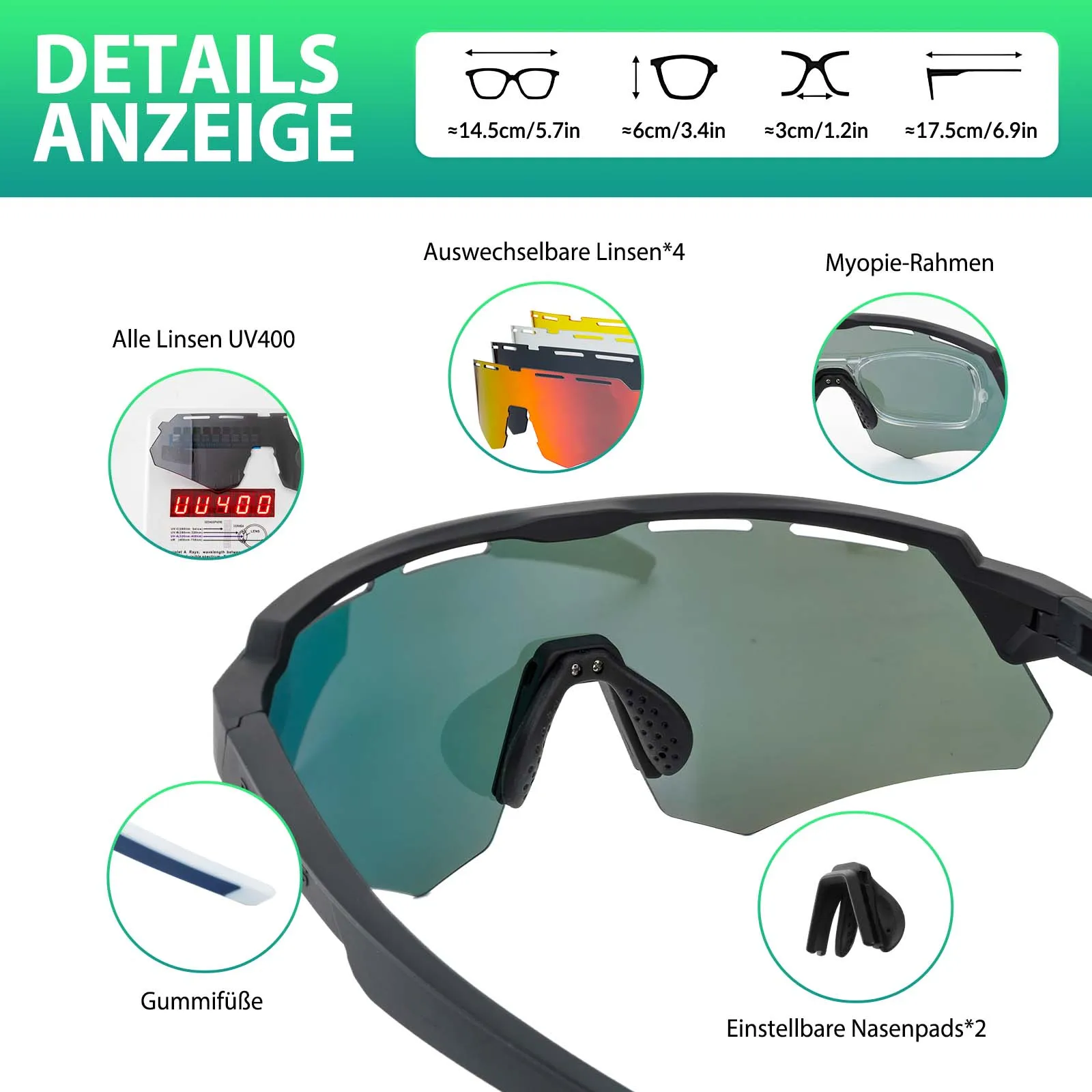 ROCKBROS Polarisierte Fahrradbrille mit 4 Wechselgläser