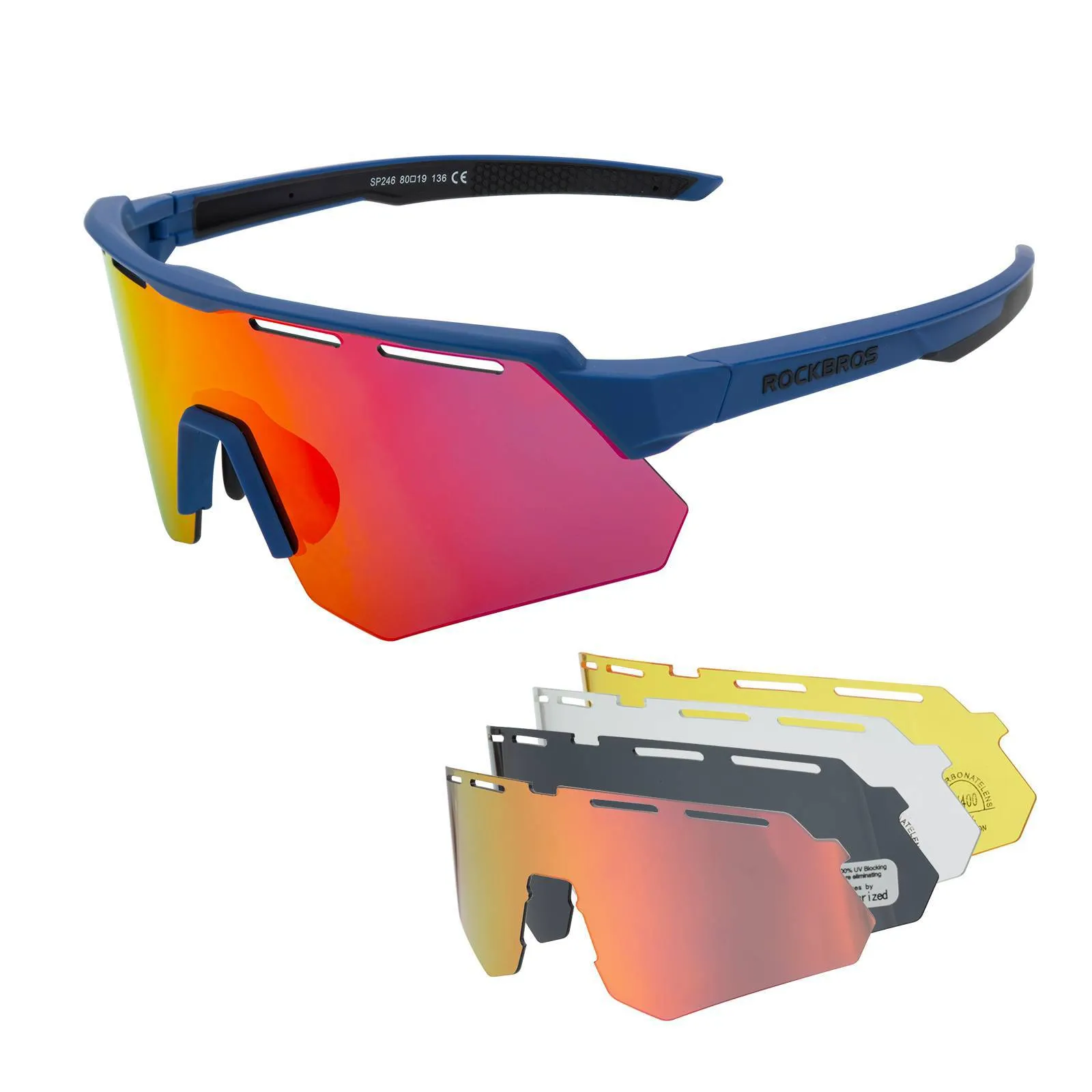 ROCKBROS Polarisierte Fahrradbrille mit 4 Wechselgläser