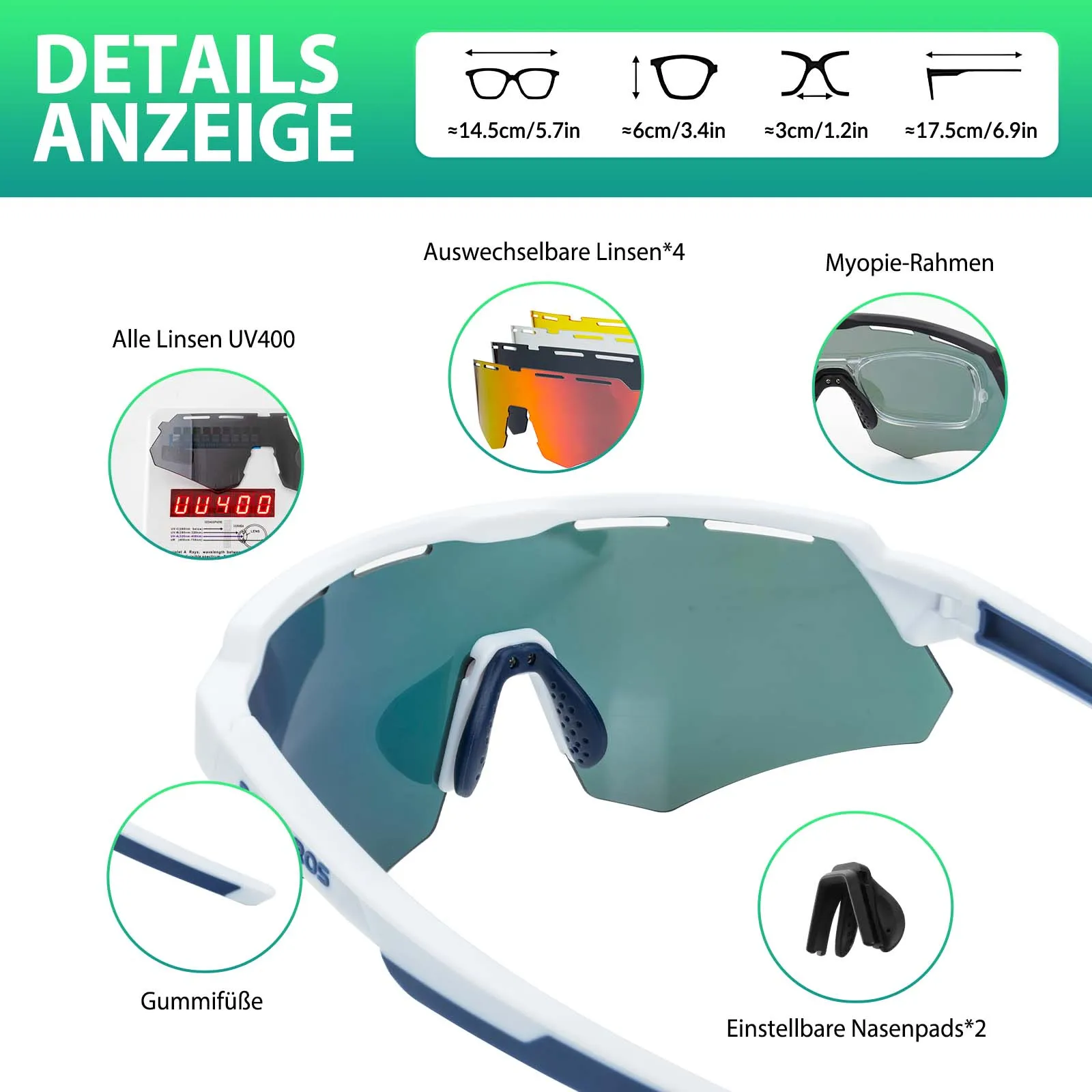 ROCKBROS Polarisierte Fahrradbrille mit 4 Wechselgläser