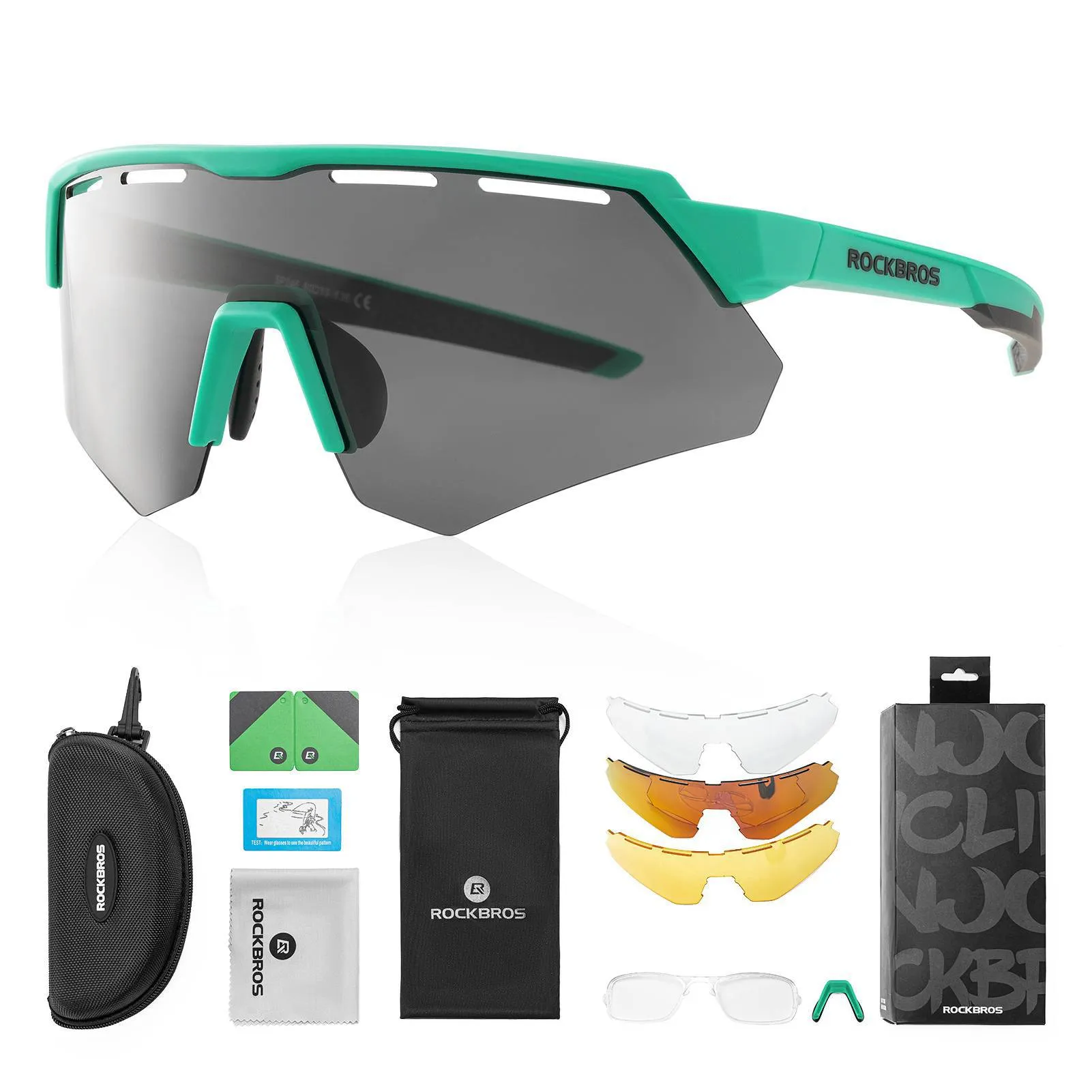 ROCKBROS Polarisierte Fahrradbrille mit 4 Wechselgläser