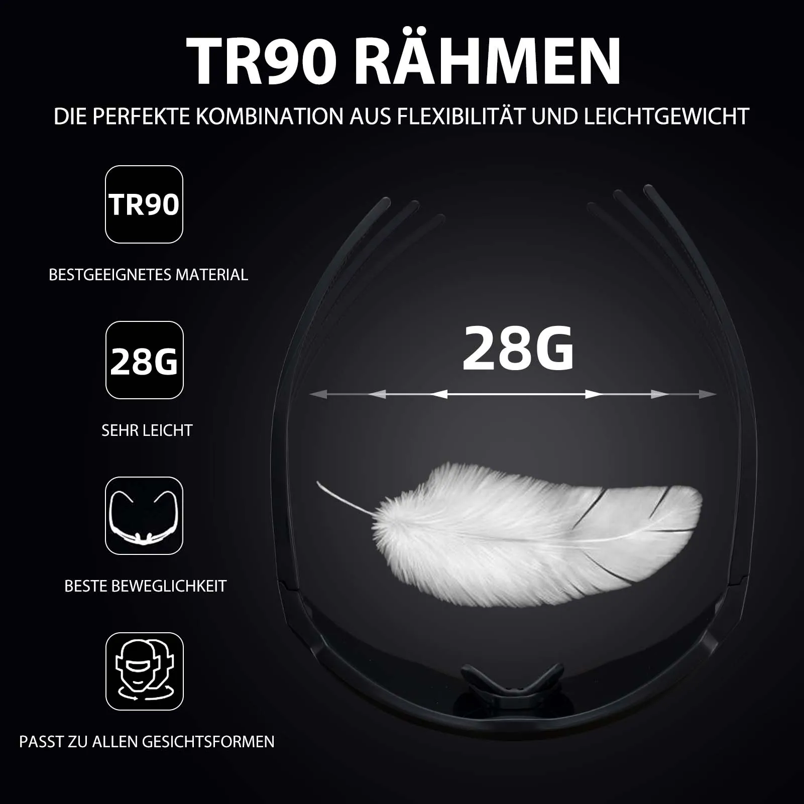 ROCKBROS Polarisierte Fahrradbrille mit 4 Wechselgläser