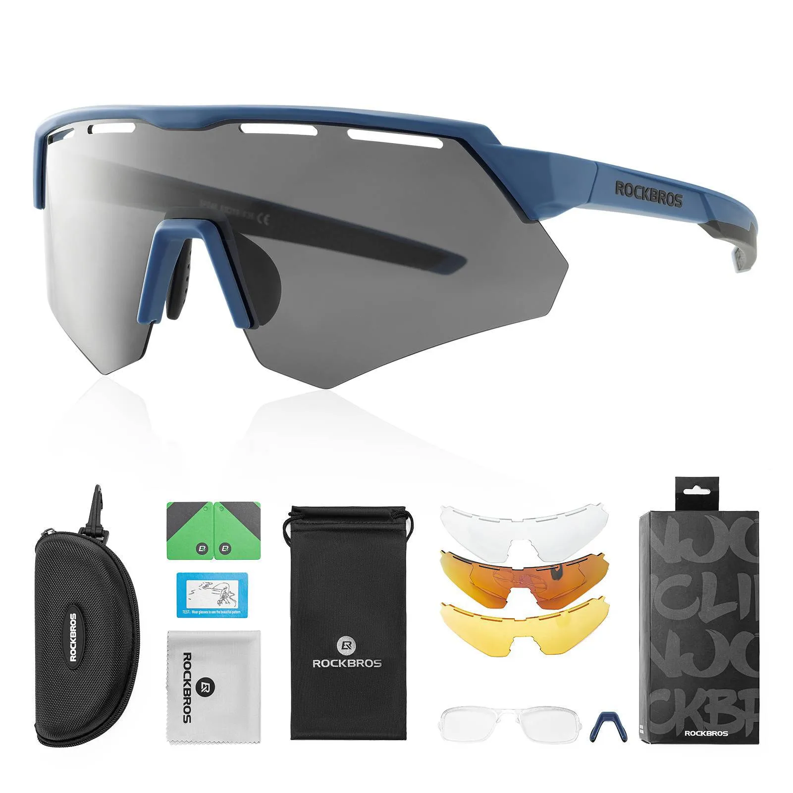 ROCKBROS Polarisierte Fahrradbrille mit 4 Wechselgläser