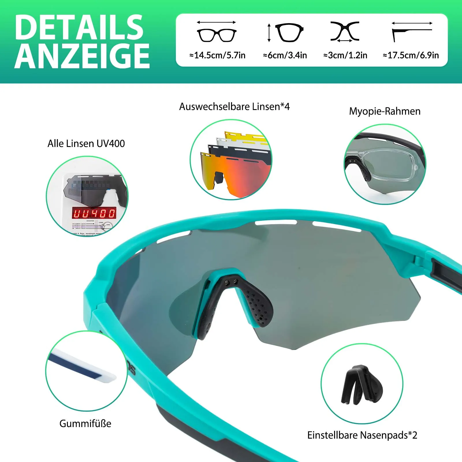 ROCKBROS Polarisierte Fahrradbrille mit 4 Wechselgläser