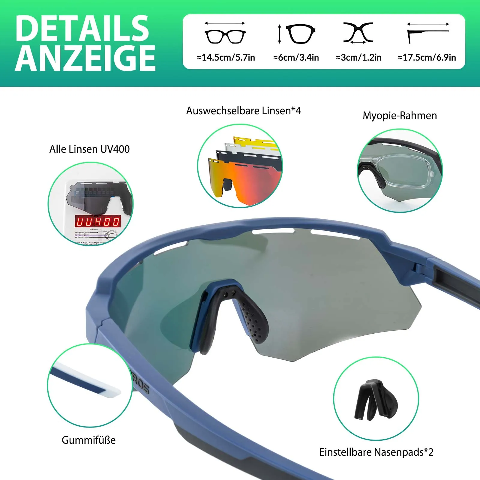 ROCKBROS Polarisierte Fahrradbrille mit 4 Wechselgläser
