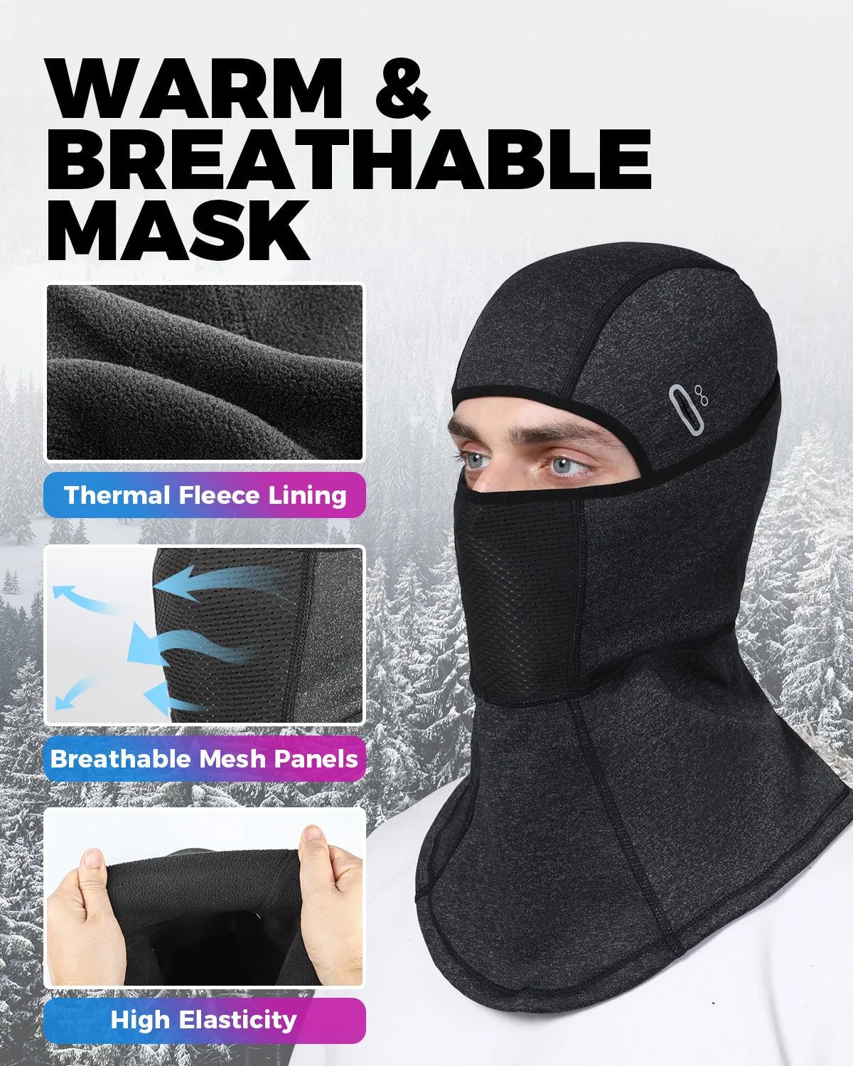 Ski Mask Winter Face Mask Cover Thermal Fleece Hood For Cycling Hiking Running