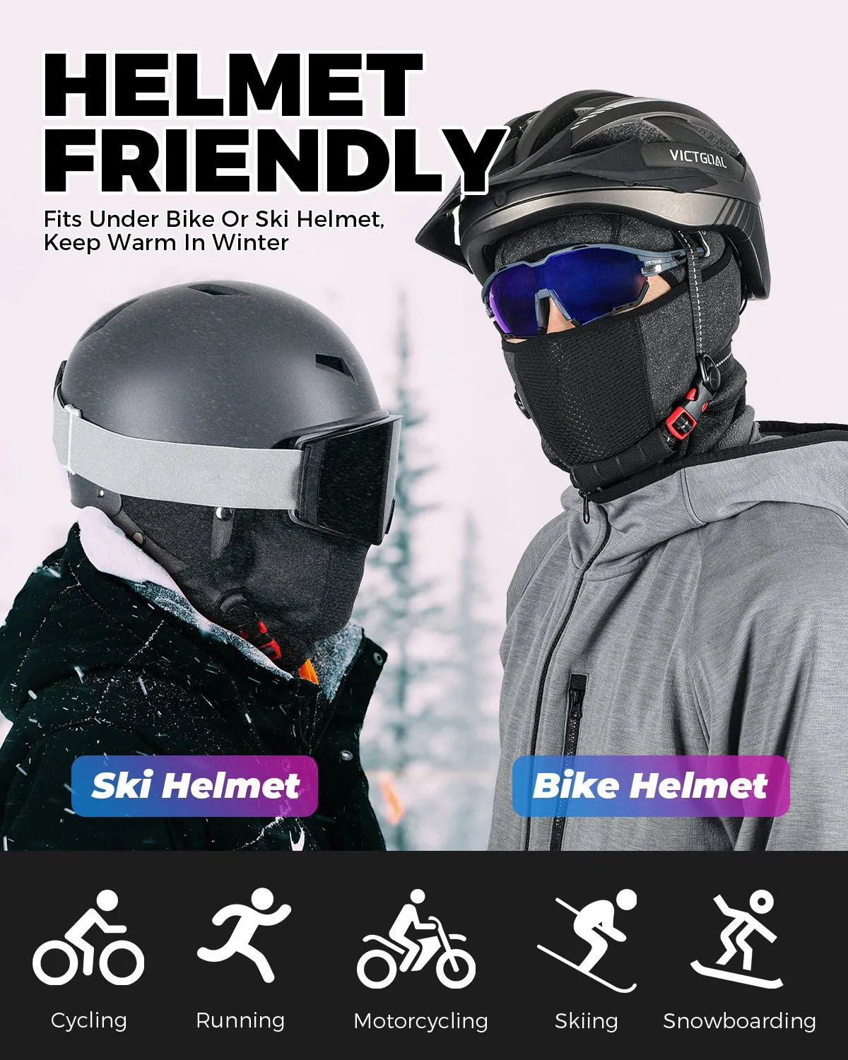 Ski Mask Winter Face Mask Cover Thermal Fleece Hood For Cycling Hiking Running