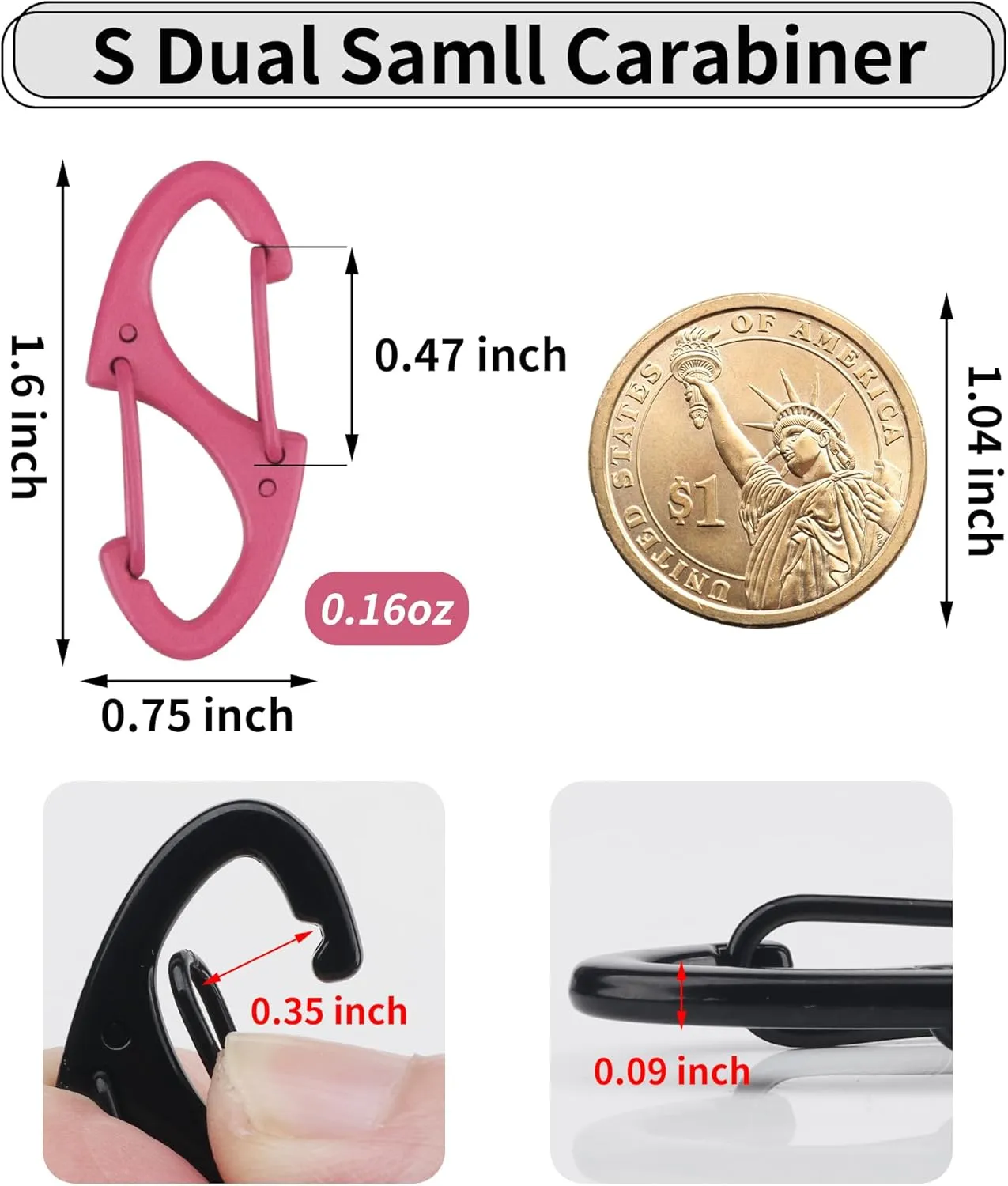 SWATOM 20PCS S Double Sided Mini Carabiner Clip Small Dual Wire Gate Carabiners Keychain Clasp Snap Hooks Tiny Key Clips EDC Accessories for Outdoor Camping Fishing Hiking