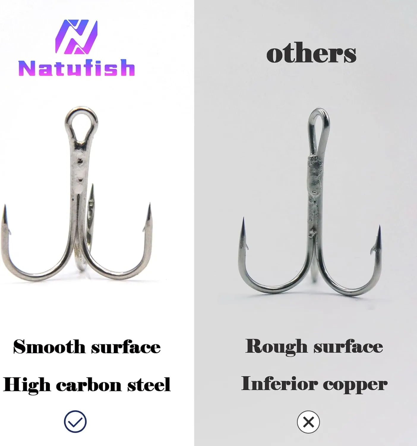 Treble Fishing Hooks 4X Strong 10Pcs/25Pcs Triple Hooks Sharp Barbed/High Carbon Steel/Round Bend for Lures Freshwater Saltwater