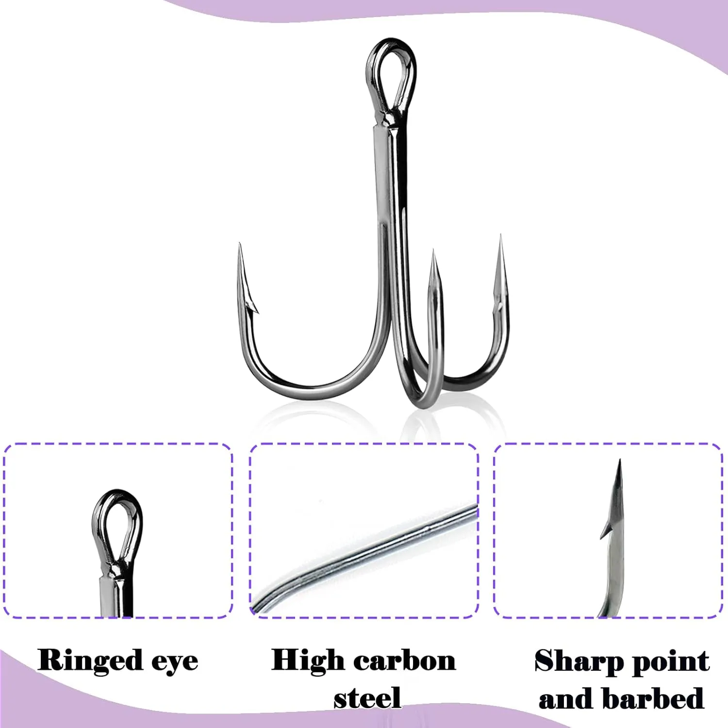 Treble Fishing Hooks 4X Strong 10Pcs/25Pcs Triple Hooks Sharp Barbed/High Carbon Steel/Round Bend for Lures Freshwater Saltwater