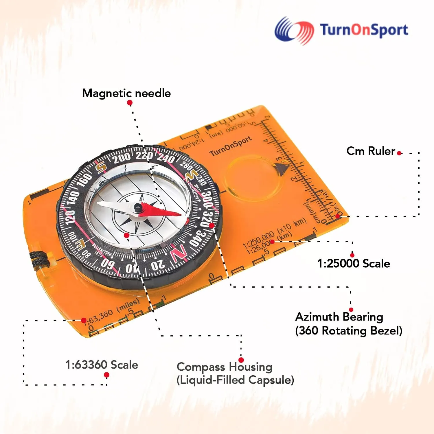 TurnOnSport Orienteering Compass - Advanced Scout Compass for Hiking, Camping, and Backpacking - Best Survival Gifts for Kids